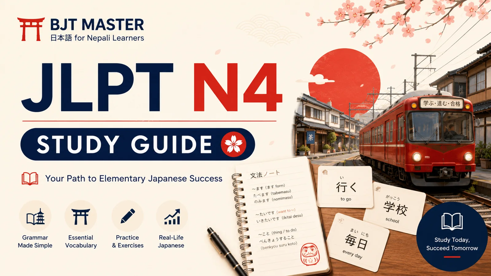 JLPT N4 study guide artwork for Nepali learners