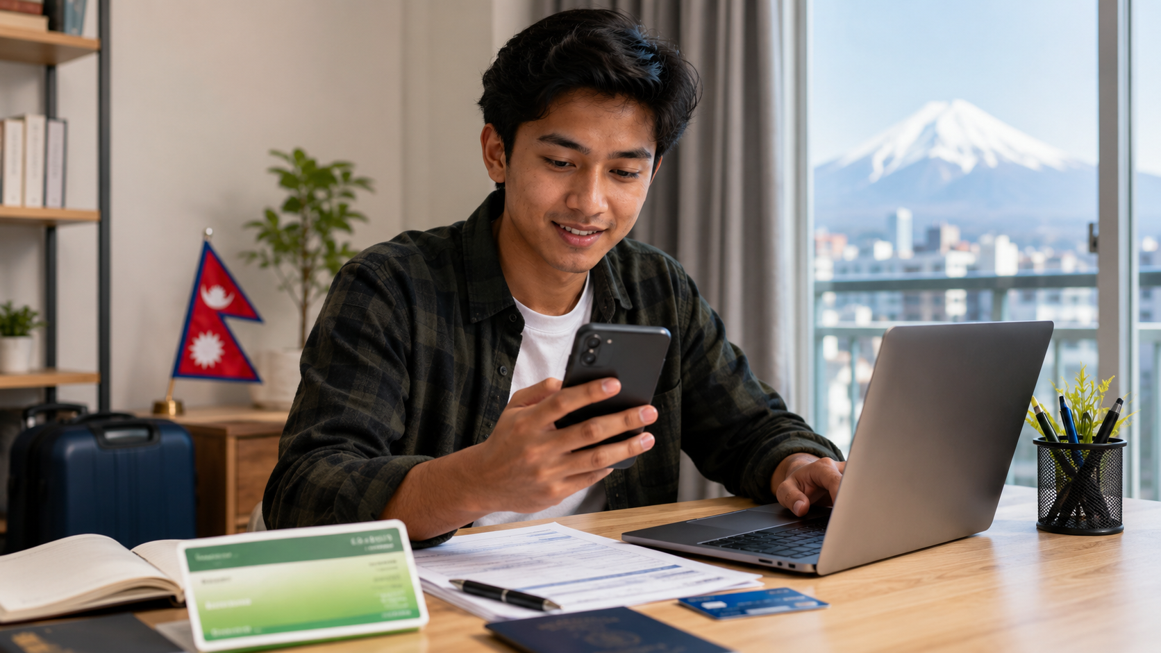 Modern workspace for Japanese bank account and remittance setup